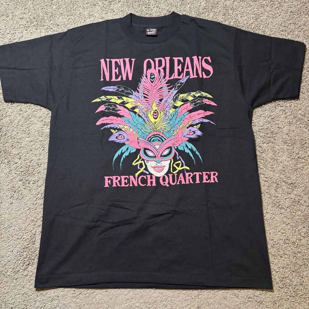 Vintage Screen Stars New Orleans Black Graphic T-Shirt Mens Large Single Stitch